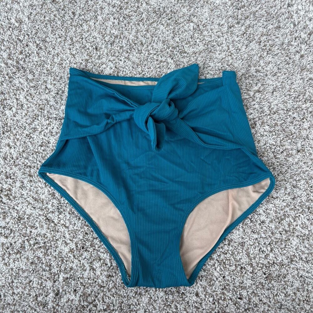 Kortni Jeane Women's Tie-Up-Front Swim Bottoms in Teal Blue Size Small